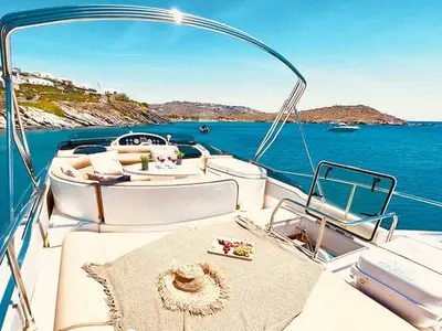 Galley of Azimut, a Azimut 58 motor yacht at Mykonos, Greece