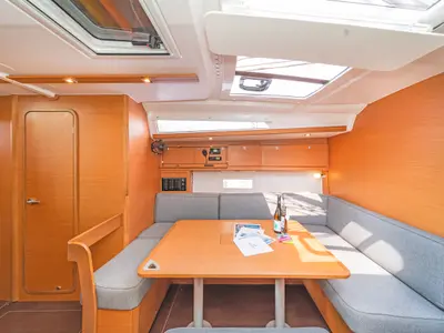 Salon of Hierax, a Dufour 430 sailboat at Volos, Greece