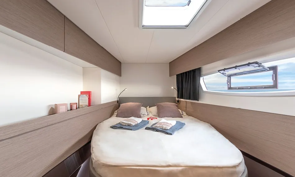 Cabin on Lucky Traveller, a Fountaine Pajot Elba 45 catamaran at Road Town, British Virgin Islands