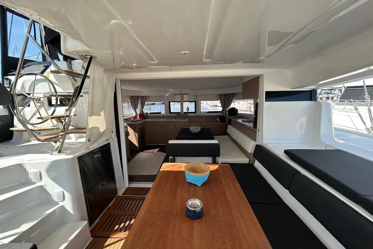 Deck of Zen 2 - Green Wave, a Lagoon 43 catamaran at Athens, Greece