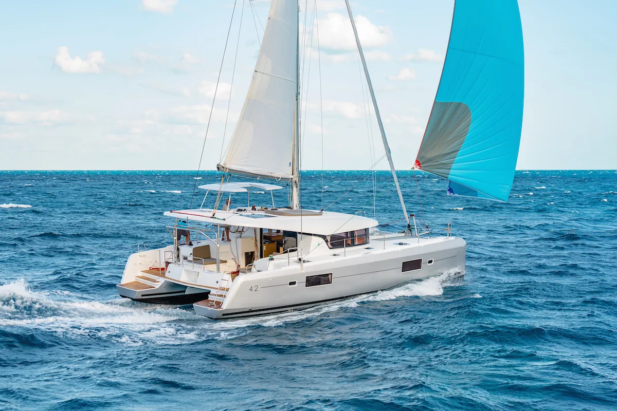 Exterior view of Lolina, a Lagoon 42 catamaran at Split, Croatia