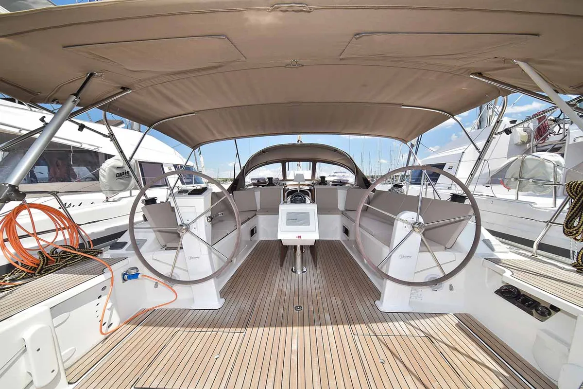 Cockpit of Donna I, a Bavaria Cruiser 51 sailboat at Grad Biograd na Moru, Croatia