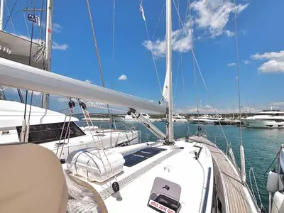 Deck of Donna I, a Bavaria Cruiser 51 sailboat at Grad Biograd na Moru, Croatia