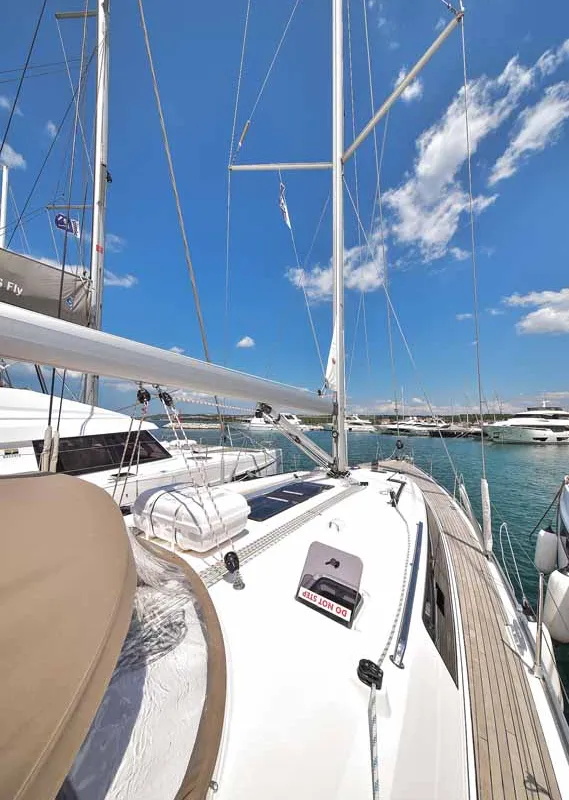 Deck of Donna I, a Bavaria Cruiser 51 sailboat at Grad Biograd na Moru, Croatia
