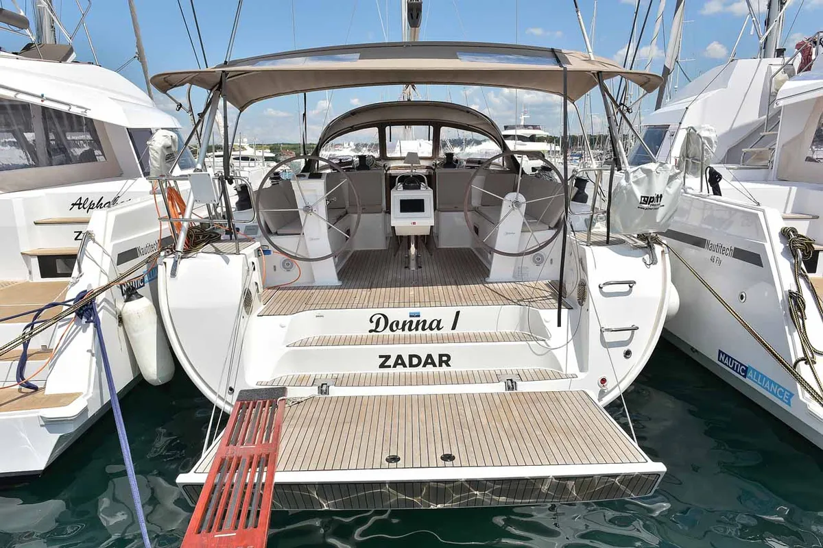 Exterior view of Donna I, a Bavaria Cruiser 51 sailboat at Grad Biograd na Moru, Croatia