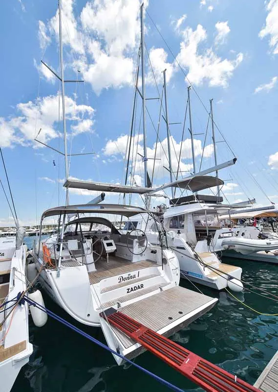 Exterior view of Donna I, a Bavaria Cruiser 51 sailboat at Grad Biograd na Moru, Croatia