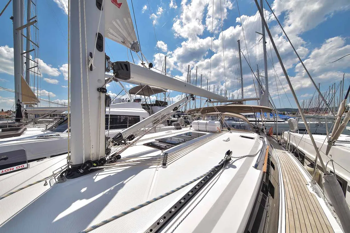 Deck of Donna I, a Bavaria Cruiser 51 sailboat at Grad Biograd na Moru, Croatia