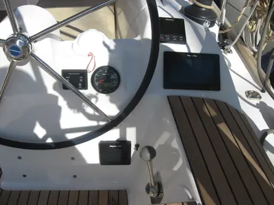 Cockpit of Delta, a Dufour 382 Grand Large sailboat at Athens, Greece