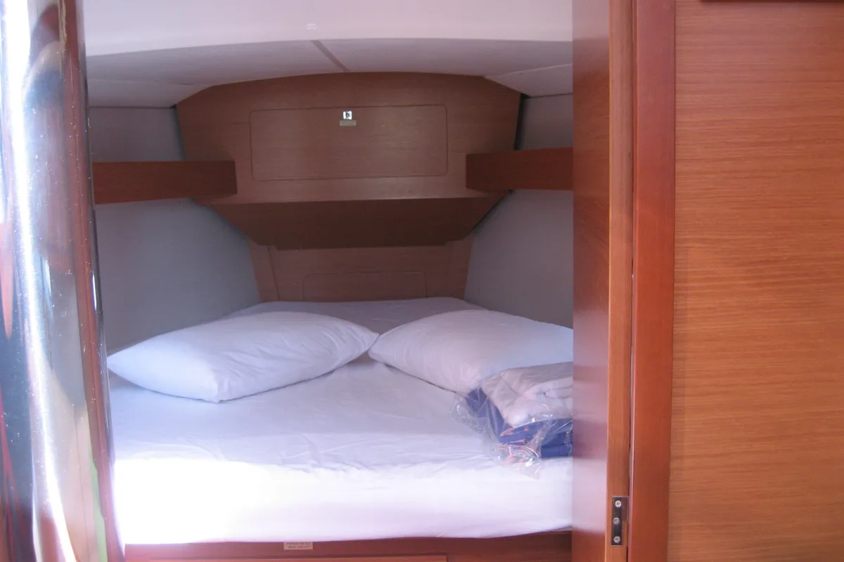 Cabin on Delta, a Dufour 382 Grand Large sailboat at Athens, Greece