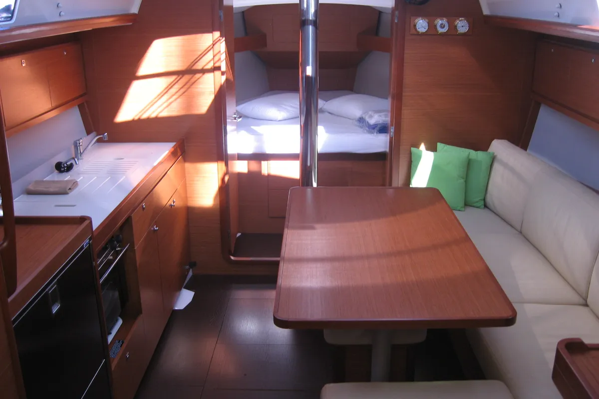 Salon of Delta, a Dufour 382 Grand Large sailboat at Athens, Greece