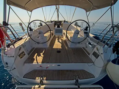Cockpit of Bavaria Cruiser 41, a sailboat at Murter, Croatia