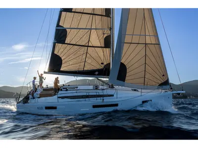 Exterior view of Penelope, a Jeanneau Sun Odyssey 415 sailboat at Sithonia Municipal Unit, Greece