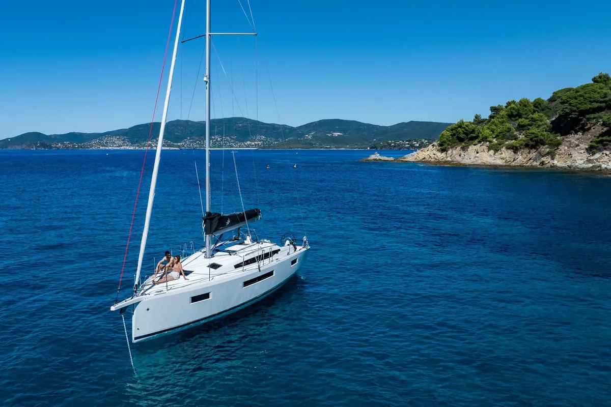 Exterior view of Penelope, a Jeanneau Sun Odyssey 415 sailboat at Sithonia Municipal Unit, Greece