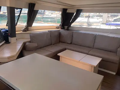 Salon of Waterloo, a Fountaine Pajot Saba 50 catamaran at Seget Donji, Croatia