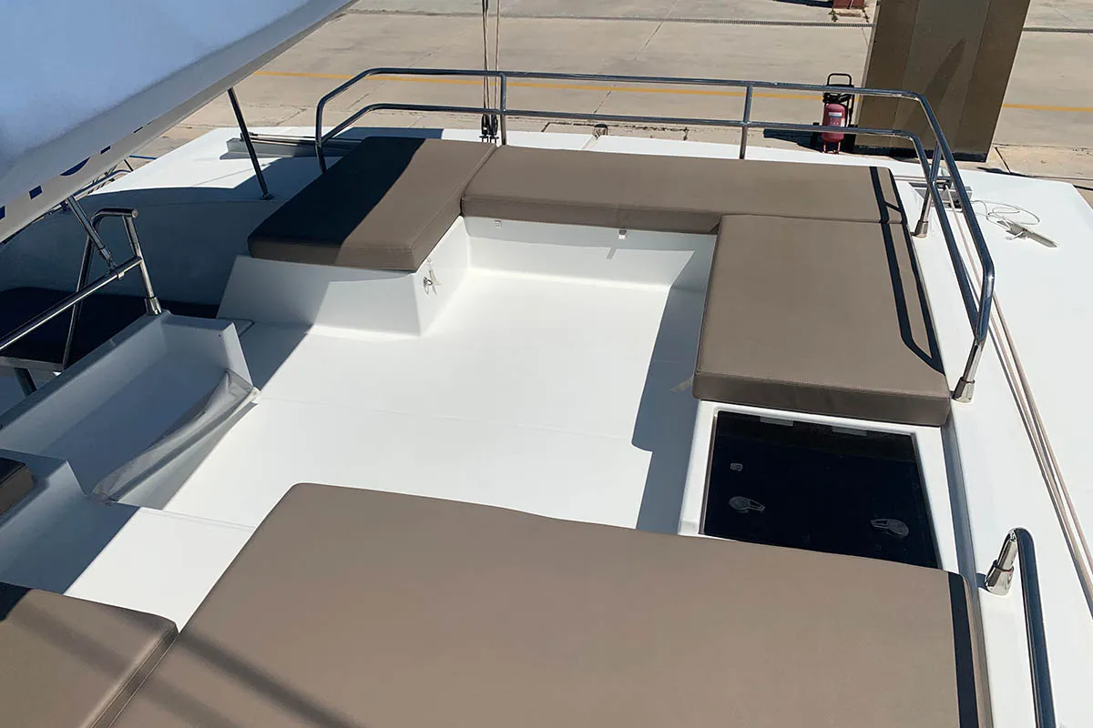 Deck of Waterloo, a Fountaine Pajot Saba 50 catamaran at Seget Donji, Croatia