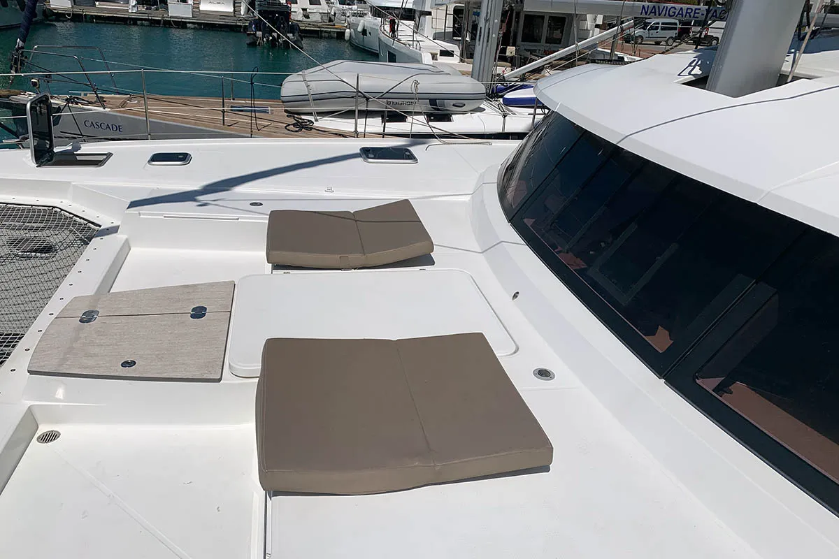 Deck of Waterloo, a Fountaine Pajot Saba 50 catamaran at Seget Donji, Croatia