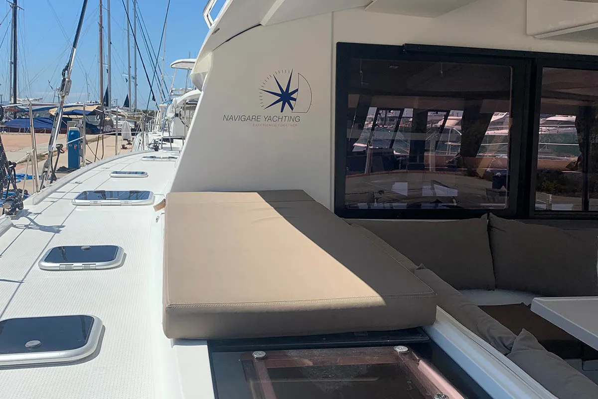 Deck of Waterloo, a Fountaine Pajot Saba 50 catamaran at Seget Donji, Croatia