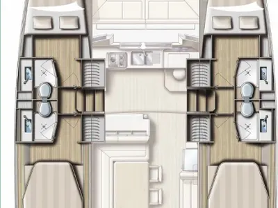 Floor plan of Adria Sunset, a Bali 4.1 catamaran at Punat, Croatia
