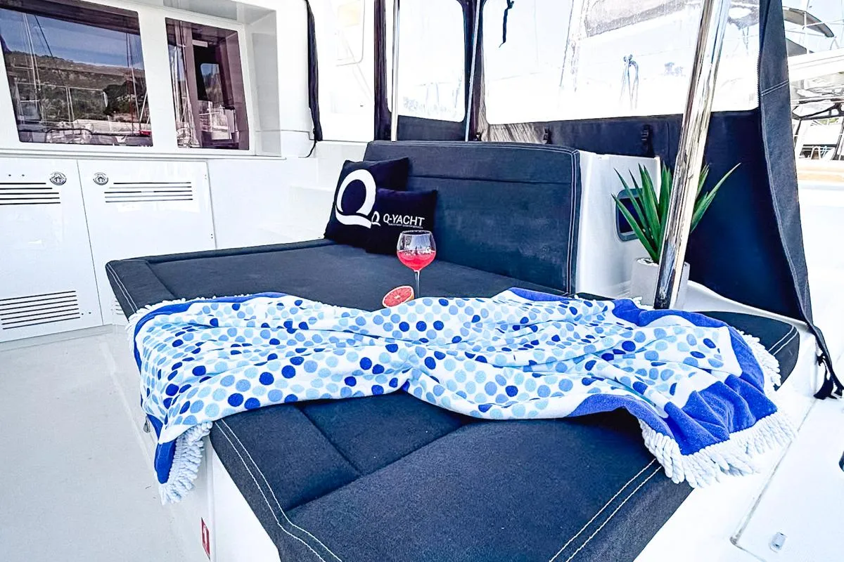 Deck of Red Twin II, a Lagoon 450 F catamaran at Primošten, Croatia
