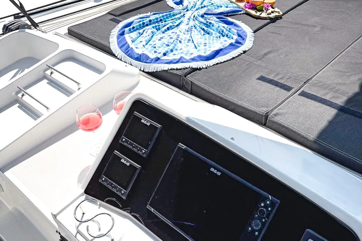 Deck of Red Twin II, a Lagoon 450 F catamaran at Primošten, Croatia