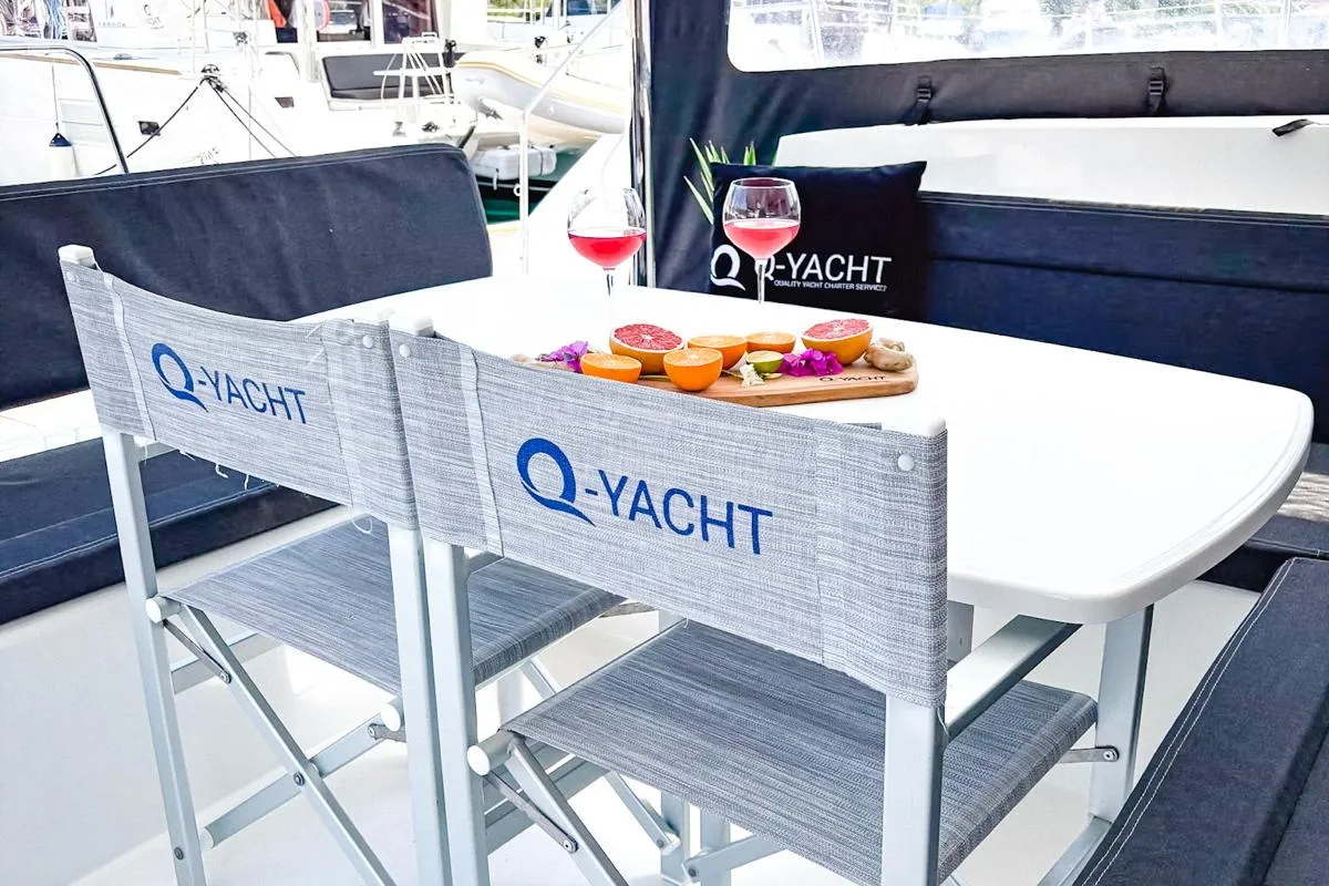 Deck of Red Twin II, a Lagoon 450 F catamaran at Primošten, Croatia