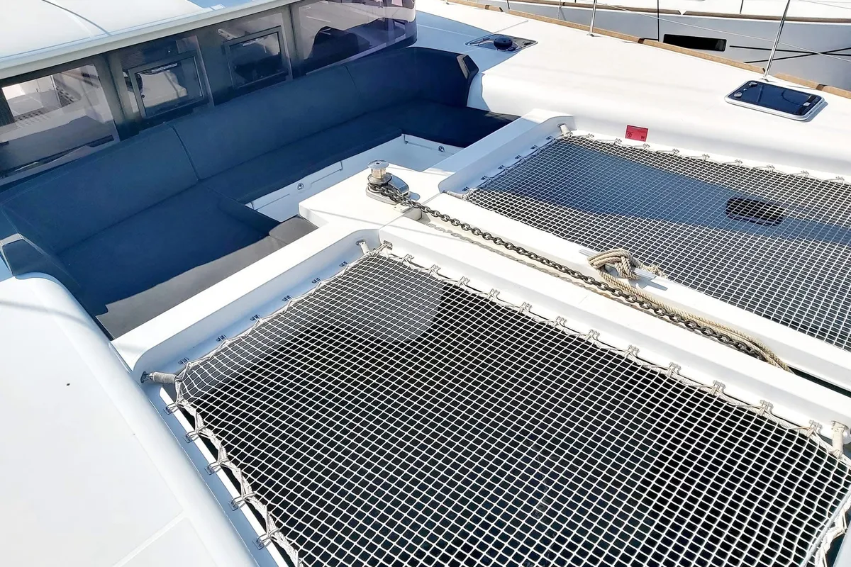 Deck of Red Twin II, a Lagoon 450 F catamaran at Primošten, Croatia