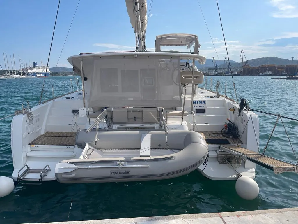 Exterior view of Nina (A/C, Gen 10KWA, watermaker, electric winch), a Lagoon 40 catamaran at Volos Municipality, Greece