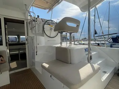 Cockpit of Nina (A/C, Gen 10KWA, watermaker, electric winch), a Lagoon 40 catamaran at Volos Municipality, Greece