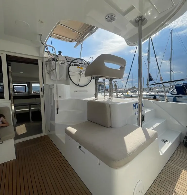 Cockpit of Nina (A/C, Gen 10KWA, watermaker, electric winch), a Lagoon 40 catamaran at Volos Municipality, Greece