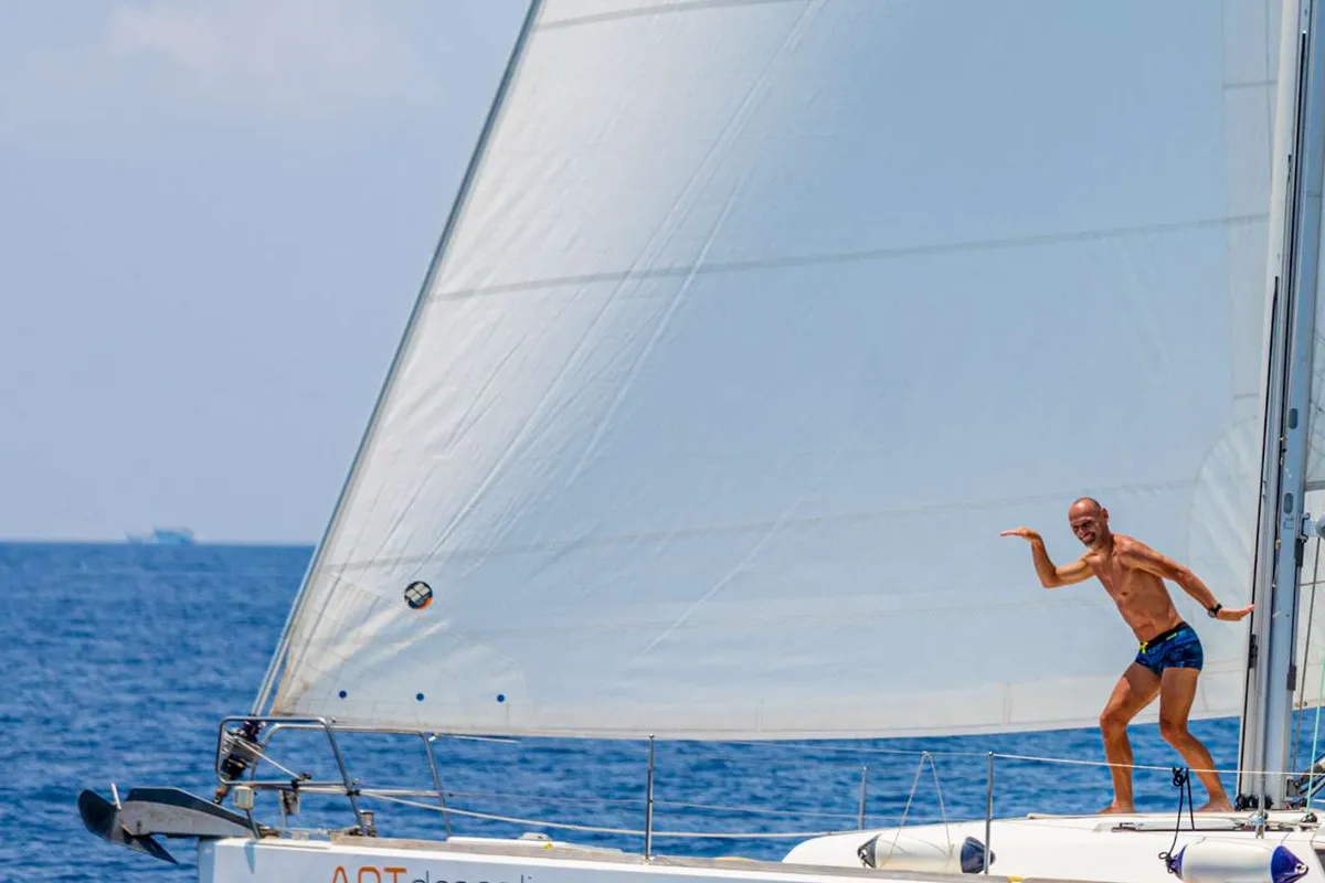 Exterior view of Artdrenalin, a Jeanneau Sun Odyssey 479 sailboat at Municipal Unit of Lefkada, Greece