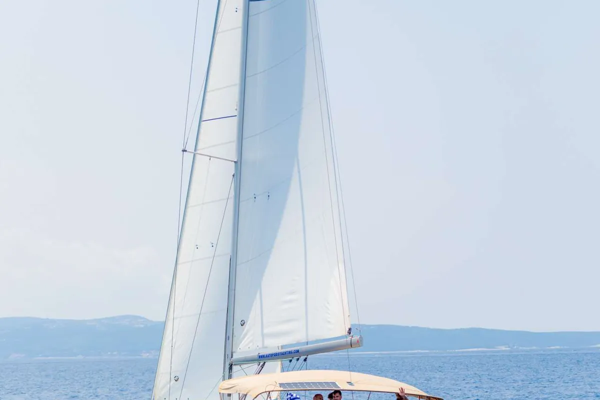 Exterior view of Artdrenalin, a Jeanneau Sun Odyssey 479 sailboat at Municipal Unit of Lefkada, Greece