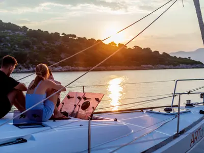 Deck of Artdrenalin, a Jeanneau Sun Odyssey 479 sailboat at Municipal Unit of Lefkada, Greece