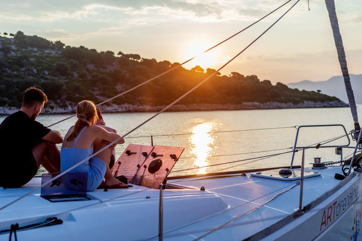 Deck of Artdrenalin, a Jeanneau Sun Odyssey 479 sailboat at Municipal Unit of Lefkada, Greece