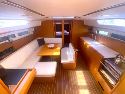 Galley of Artdrenalin, a Jeanneau Sun Odyssey 479 sailboat at Municipal Unit of Lefkada, Greece
