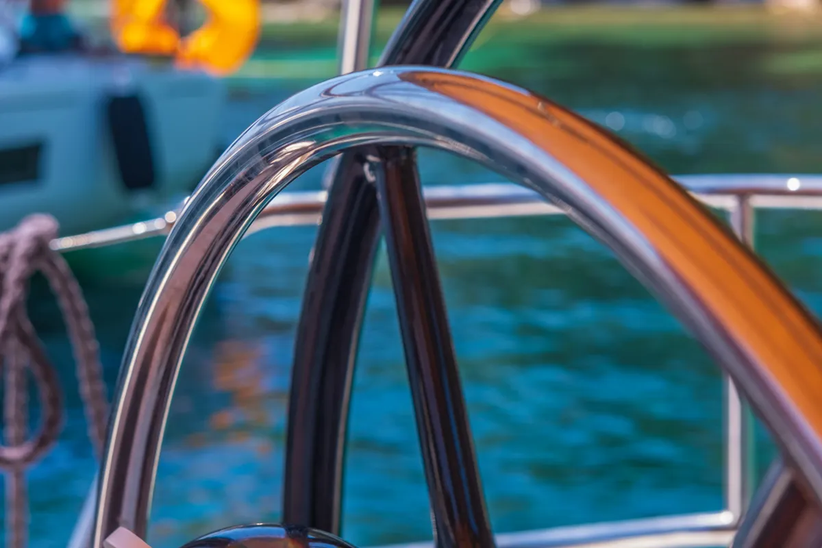 Cockpit of Artdrenalin, a Jeanneau Sun Odyssey 479 sailboat at Municipal Unit of Lefkada, Greece