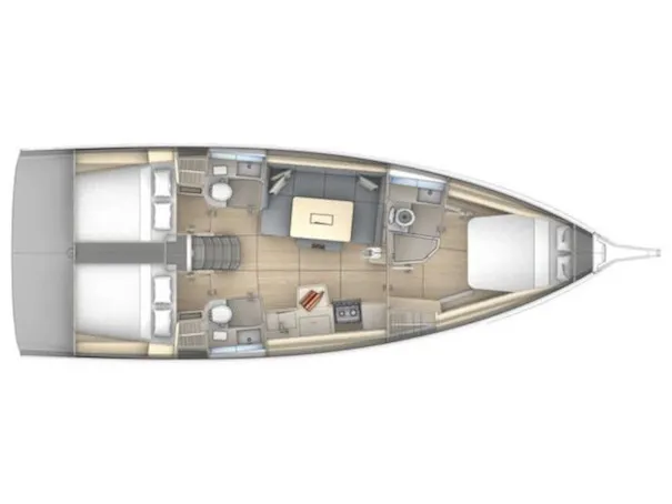 Floor plan of Iris, a Dufour 41 sailboat at Lavreotiki, Greece