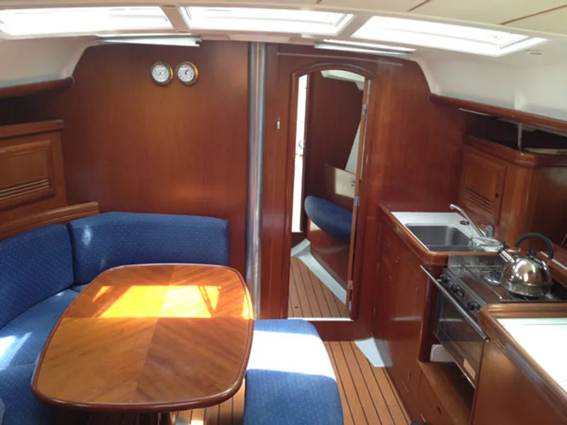 Salon of Hinitsa, a Beneteau Oceanis 393 sailboat at Kontokali, Greece