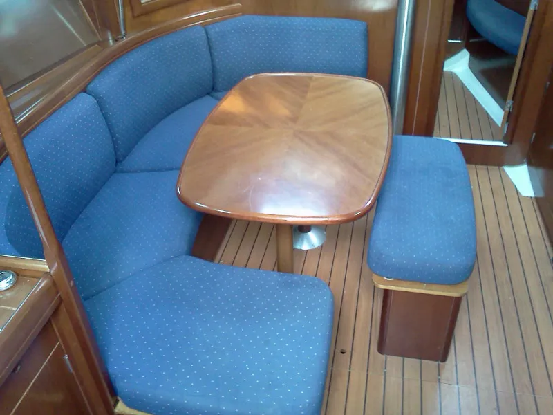 Salon of Hinitsa, a Beneteau Oceanis 393 sailboat at Kontokali, Greece