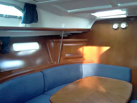 Salon of Hinitsa, a Beneteau Oceanis 393 sailboat at Kontokali, Greece