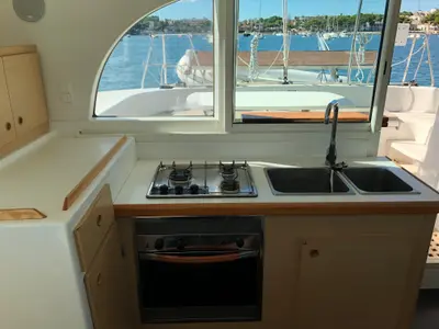 Galley of Lagoon 380 S2, a catamaran at Kontokali, Greece