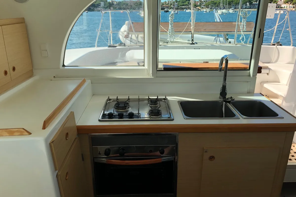 Galley of Lagoon 380 S2, a catamaran at Kontokali, Greece