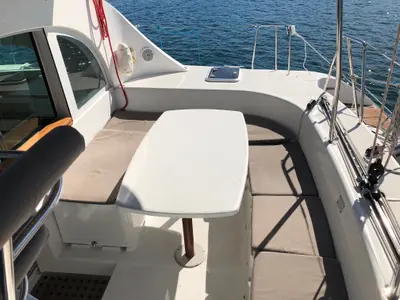 Deck of Lagoon 380 S2, a catamaran at Kontokali, Greece