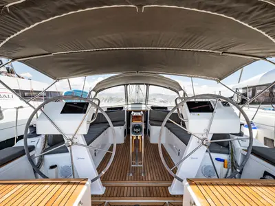 Cockpit of Alexa, a Hanse 455 sailboat at Municipal Unit of Lefkada, Greece