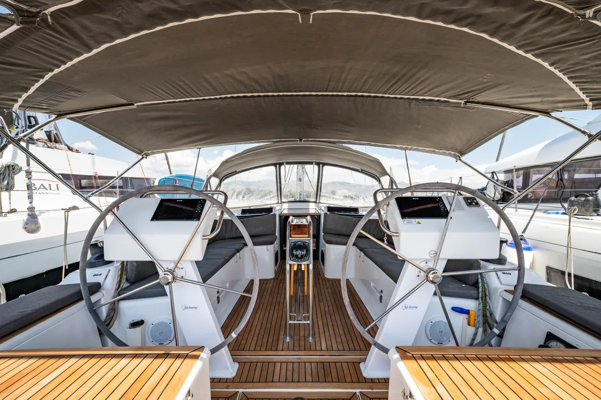 Cockpit of Alexa, a Hanse 455 sailboat at Municipal Unit of Lefkada, Greece