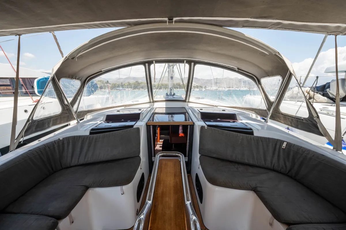 Cockpit of Alexa, a Hanse 455 sailboat at Municipal Unit of Lefkada, Greece