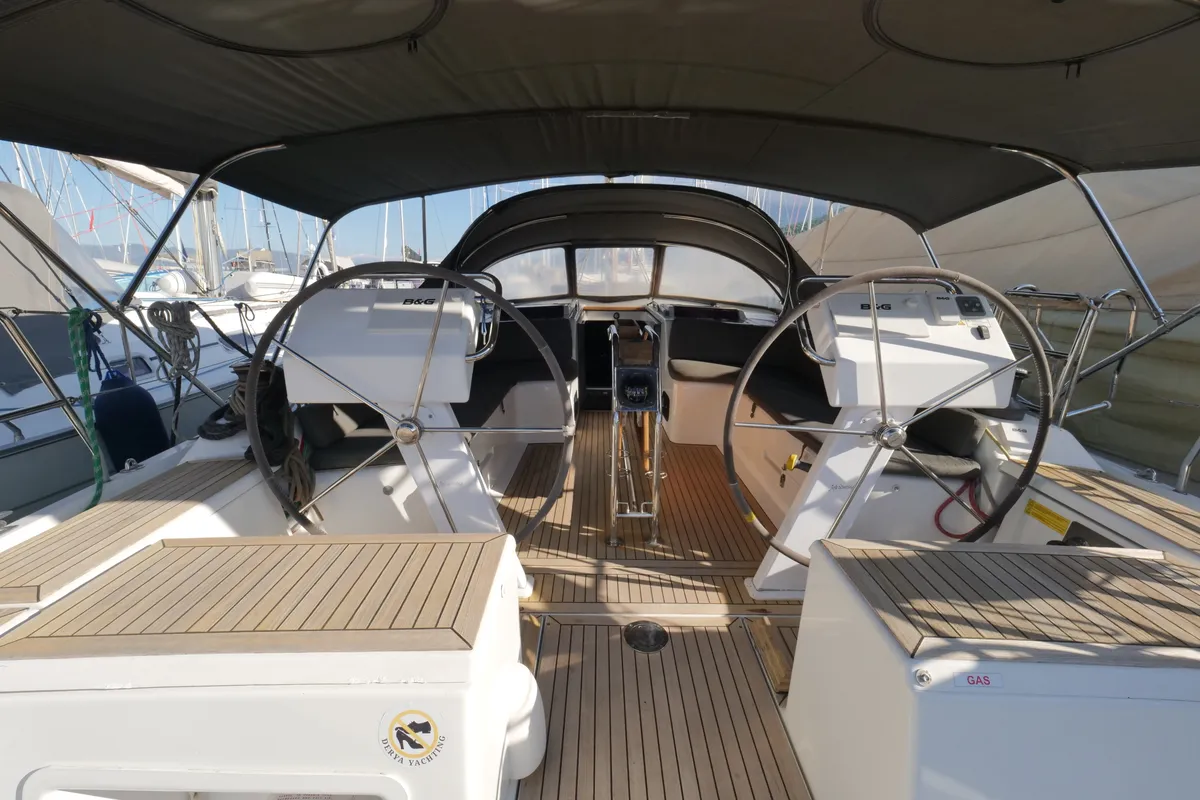 Cockpit of Piri Reis II, a Hanse 455 sailboat at Fethiye, Turkey