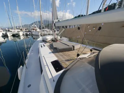 Deck of Piri Reis II, a Hanse 455 sailboat at Fethiye, Turkey