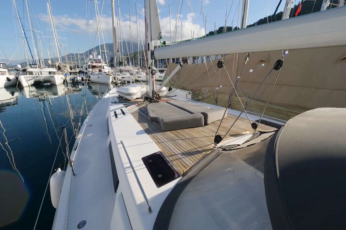 Deck of Piri Reis II, a Hanse 455 sailboat at Fethiye, Turkey