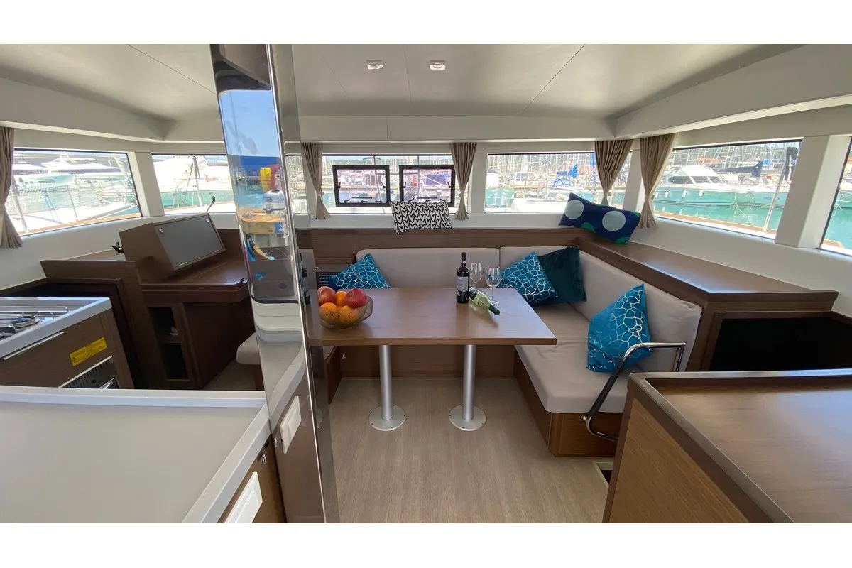 Salon of Orso Di Mare, a Lagoon 40 catamaran at Rosignano Solvay, Italy