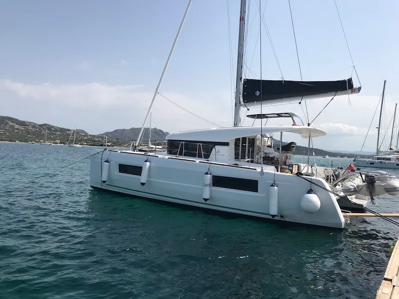 Exterior view of Orso Di Mare, a Lagoon 40 catamaran at Rosignano Solvay, Italy